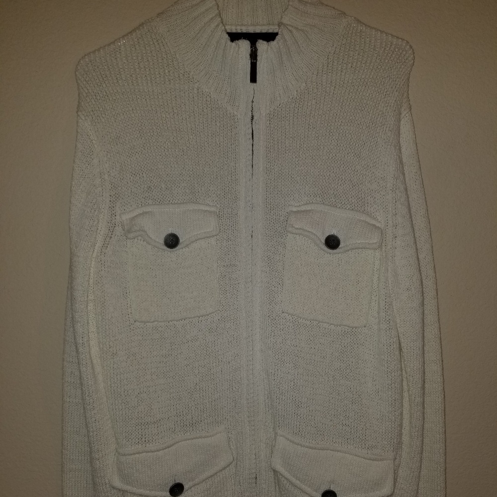 Kenneth Cole Off White Zippered Sweater